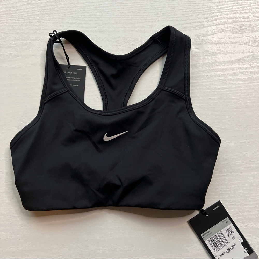 Nike Dri Fit Swoosh Sports Bra Womens XSmall Black Medium Support New